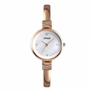 SKMEI 1409 Rose Gold Stainless Steel Analog Watch For Women - White & Rose Gold